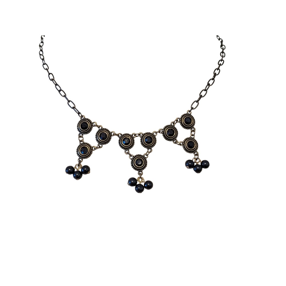 1928‎ Victorian Goth Black Rhinestone Bib Necklace Brass Chandelier Whimsigoth